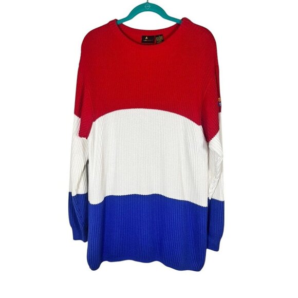 Vintage Knit Sweater M Red Retro Classic Old Money Preppy Patriotic USA Sporty - Picture 1 of 9